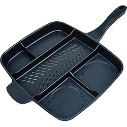Sartenes Especiales Phane Sartén para Asar Antiadherente, Sartén Mágica 5 en 1, Freír, Horno | Plancha dividida de Inducción Asador, Multifuncional Revestimiento | 38 x 30 x 4 cm, Negro