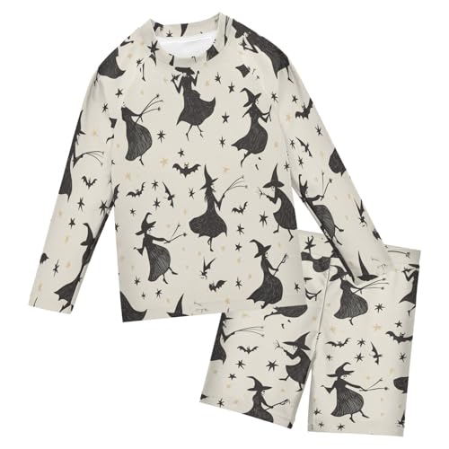 Witches and Bat Boys Swimsuit Rash Guard Toddler Kids Long Sleeve Swim Shirt and Trunks Swimwear Set 3-10Y
