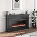 Novogratz Waverly 64 Inch Electric Fireplace with Mantel, Replaceable Fireplace Insert Heater, Remote Control, Timer, Color Changing Crystal Ember Flames, For Living Room or Bedroom, Black