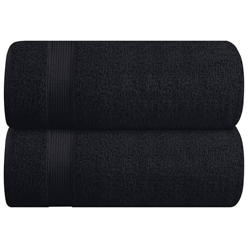 Belizzi Home Cotton 2 Pack Oversized Bath Sheet 35x70, Large Bath Sheet, Ultra Soft, Absorbent, Compact, Eco-Friendly, Recyclable, Quick Drying and Lightweight Towel - Black