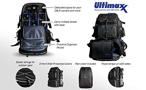 Ultimaxx Extra Large Camera DSLR/SLR Backpack for Nikon, Canon, Sony, Panasonic, Pentax, Olympus, and Fuji Cameras—an Outdoor Hiking/Travelling Backpack with 15.6 Laptop Compartment - Thumbnail 3