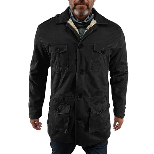 Abrigo de ante para hombre engrosamiento chaqueta mullida de cuero PU chaqueta de forro polar invierno cálido abrigo clásico casual chaqueta de entretiempo niño parte superior, Negro , L