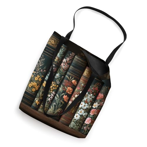 Vintage Floral Bookshelf Dark Academia Tote Bag miniatura 2