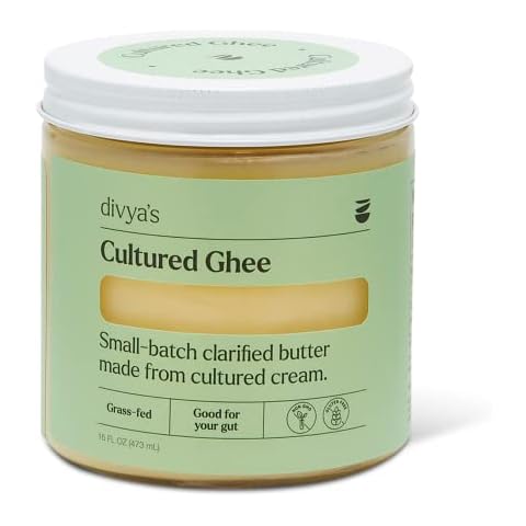 Divya's Cultured Ghee - 16 oz Grass-Fed Ghee Clarified Butter - Great For Cooking Meals & Promotes Gut Health - Non-GMO, Gluten Free, Keto Friendly, Ayurvedic Ghee Butter Cover