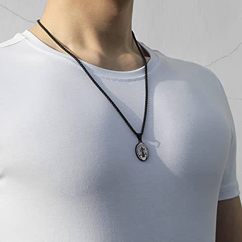 P. BLAKE Oval Saint Christopher/Michael/Joseph/Jude/Virgin Mary/Joseph/Francis/Patrick/Anthony/Benedict/Thomas Necklace for Men Women, Stainless Steel Catholic Patron Pendant with Chain 24 Inches
