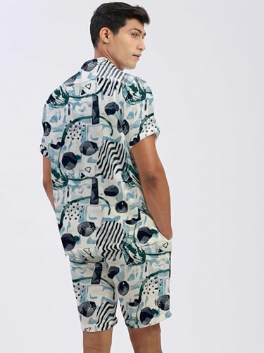 Image of Amazon Brand - Anarva Mens Camouflage Printed Co-ord Set | Half Sleeve Shirt and Shorts Set | Casual Summer Outfit for Beach, Travel, Vacation -