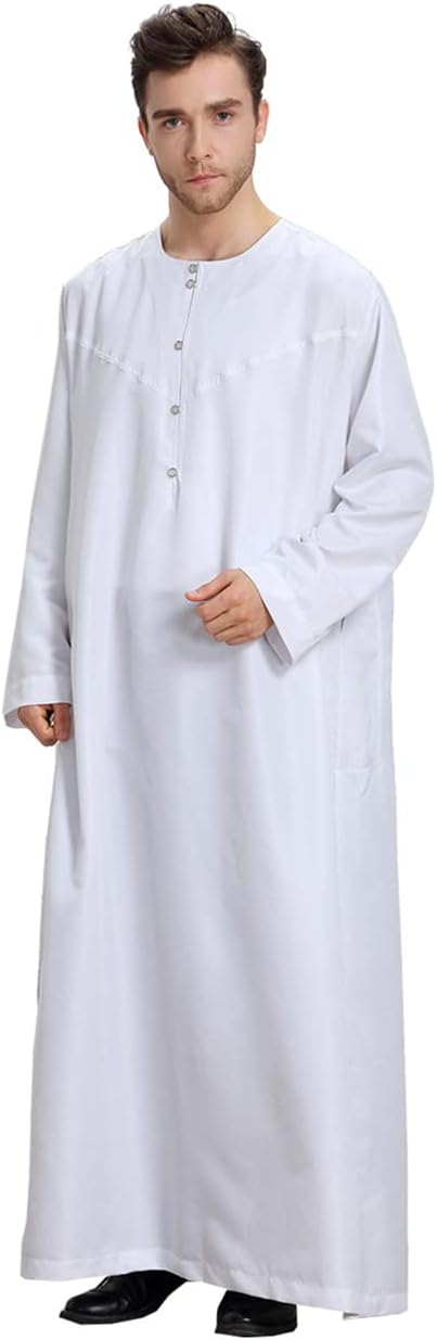 Qianliniuinc Men Arabic Long Sleeve Thobe for Ramadan - Muslim Kaftan Prayer Clothes Islamic Wear Middle Eastern Dress