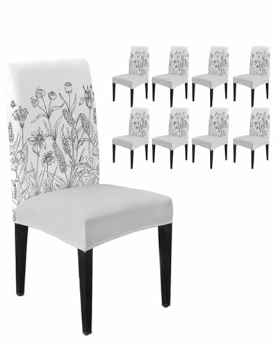 JKDXAL VINW Dining Chair Covers Set of 8, Garden Wildflowers