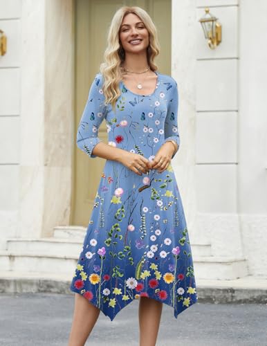Image of Zeagoo Midi Dresses Women 2026 Dress 3 /4 Sleeve Casual Dresses with Pockets A Line Summer Beach Sundress