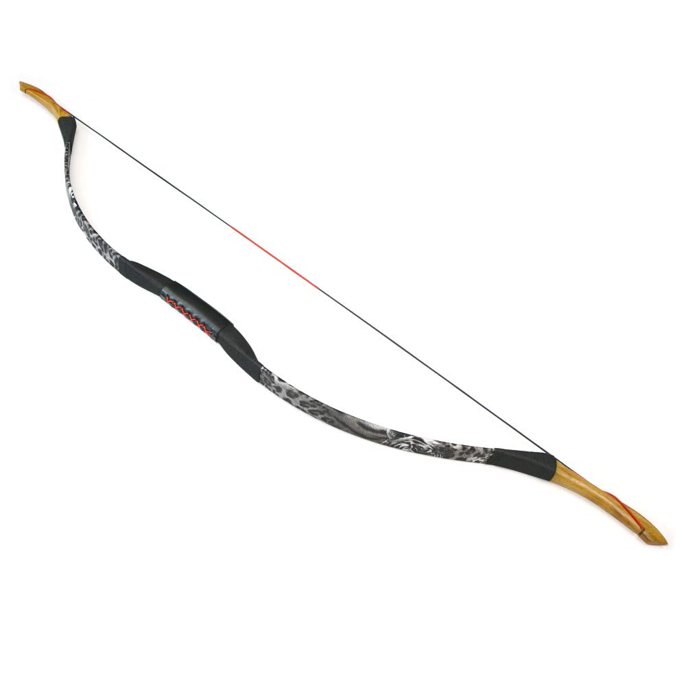Arc Long Traditionnel à la Main en Bois en Cuir Longbow 25-40 lbs Arc Recurve Tir a l'arc Arc de Chasse Arc à la Main Mongole Pratique de tir à l'arc