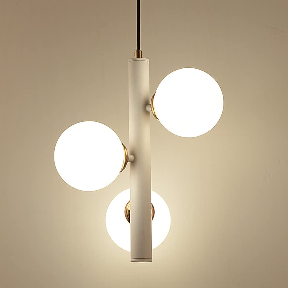 Suspension à 3 lumières lustre en verre blanc globe luminaire moderne G9