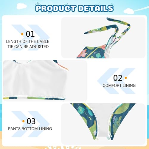 KLL Cute Cartoon Frog Animal Sitting Flower Leaf Girls' Two Piece Bikini Sets Scoop Neck Swimsuit Swimming Suits Adjustable4