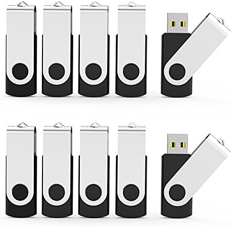Aiibe 10pcs 16GB USB 2.0 Flash Drives Bulk 10 Pack Swivel USB Memory Stick 16 GB Thumb Drives Zip Drive Jump Drive with LED Indicator (16G, 10 Pack, Black)