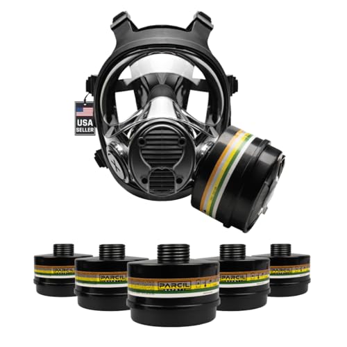 Parcil Distribution NB-100 Full Face Respirator Mask with 5 N-B-1 Replacement Filters for the Price of 5 Filters