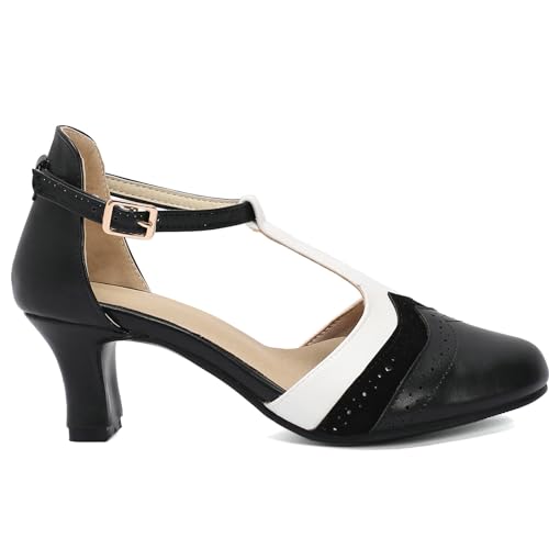 KysBloes Women T Strap Mary Janes Kitten Heel Pumps Vintage Rockabilly Shoes Wingtip Ankle Strap Pumps2