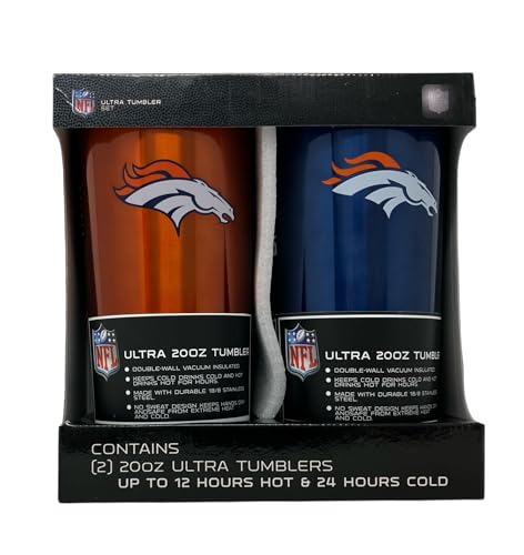 Boelter Brands NFL Denver Broncos Set of 2 Travel Tumblers 20oz Ultra Twist Style Alternate Colors 20 Ounce