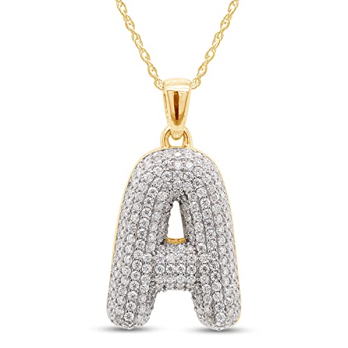 SAVEARTH DIAMONDS 1 1/10 Carat Round Cut Lab Created Moissanite Diamond Initial Bubble Letter A Pendant Necklace In 14k Gold Over Sterling Silver With 18