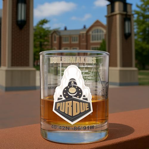 Image of Greenline Goods - University of Purdue Boilermakers College Whiskey Glasses (Set of 2), 10 oz - Full-Color Logo + Campus Map