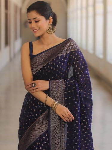 Image of Women's Soft Pure Silk Banarasi Saree and Unstitched Blouse Piece with Jacquard Zari Woven | Saree for Women