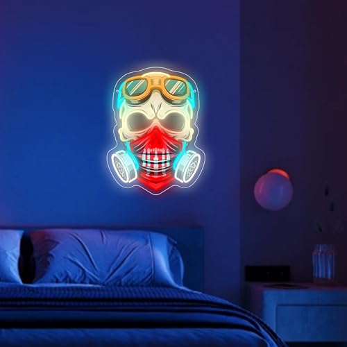 Image of The Rebel's Mark Skull LED Neon Sign USB Powered for Wall Decor, Horror Bones Neon Night Light Sign Dimmable for Boys Room Party Decor Halloween Birthday Gifts