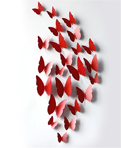 IHRKleid Adhesivo Decorativo 3D Pegatina de Pared de Mariposa Romantica 12 piezas para Adornar (rojo 1)