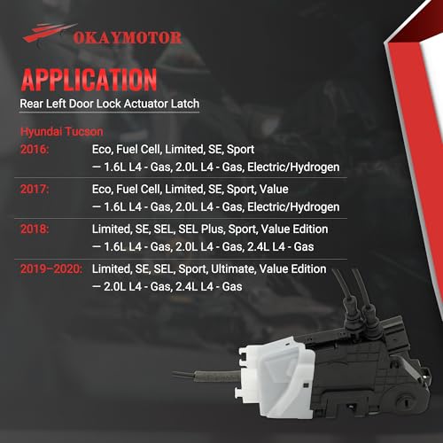 Image of OKAY MOTOR Rear Left Door Lock Actuator Latch for 2016-2020 Hyundai Tucson Limited SE SEL Door Latch Assembly 81410-D3000 81410D3000
