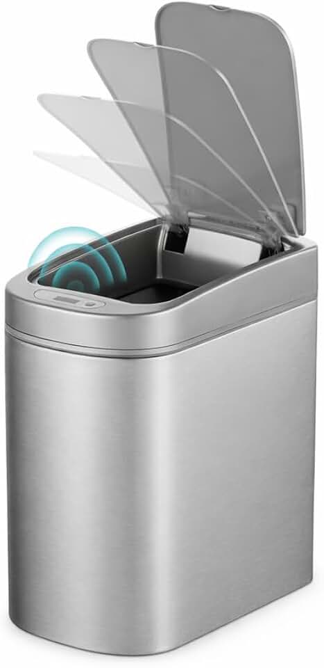 Ninestars Small Automatic Motion Sensor Bathroom Trash Can, 1.8 Gallon Smart Opening Garbage Bin for Bathroom, Bedroom, Kitchen, Office 7 Liter Compact Stainless Steel