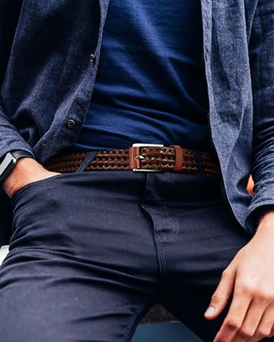 Image of CHAOREN Mens Braided Woven Leather Belt 35MM - Built to Last, Snug Fit | Fully Adjustable, Break-Resistant, Casual-Elegant Vibe, Versatile for Golf, Jeans & Dress, Gift Box