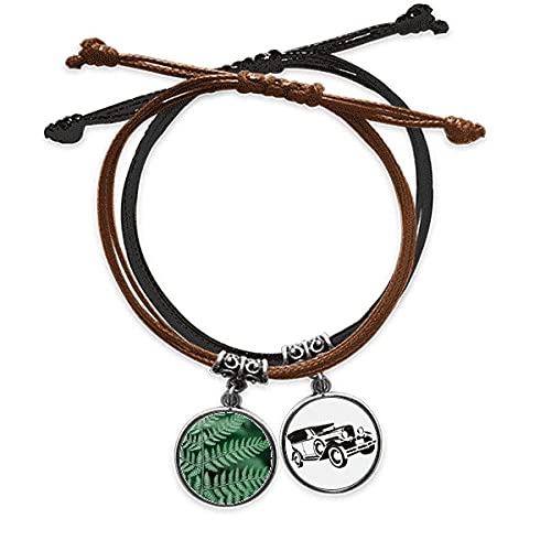 Bracelet cuir minibus et plante à feuilles, une pièce artisanale pour une élégance intemporelle