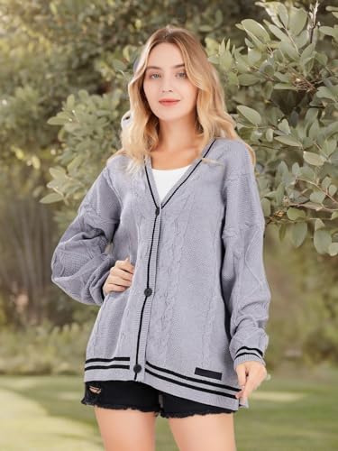 Image of ebossy Women's Open Front Stars Embroideried Cable Knit Cardigans Button Down Sweater Outwear