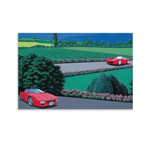 Poster Hiroshi Nagai voiture rouge évocation d'une échappée belle 40x60 cm