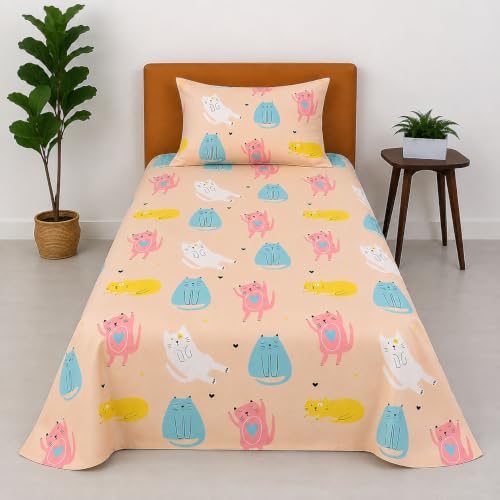 Image of COZY FURNISH Microfiber Cotton Single Bedsheet with 1 Pillow Cover, 60 x 90 Inches, Soft and Comfortable Bedding Set
