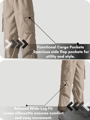 Image of GRECIILOOKS High Waist Cotton Trousers for Women - Flared Parachute Pants with Side Pockets | Casual Travel Cargo Pants