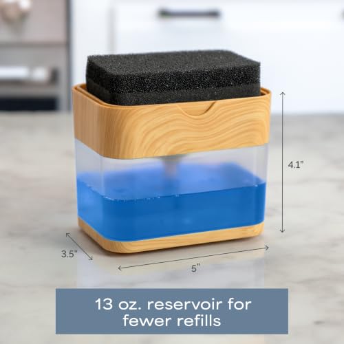 Image of S&T INC. Dish Soap Dispenser and Sponge Holder, Plastic Bamboo