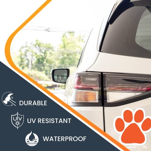 Image of Orange Pawprint Car Magnet 5 Inch, Dog Lover Gift | Heavy duty magnetic decal for car, truck, SUV or fridge, full color UV printed