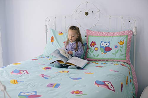 Image of Wildkin Lightweight Full Comforter Set, 100% Cotton Full Comforter with Embroidered Details, Includes Two Matching Shams, Coordinates with Other Room Decor, Olive Kids Design,Birdie