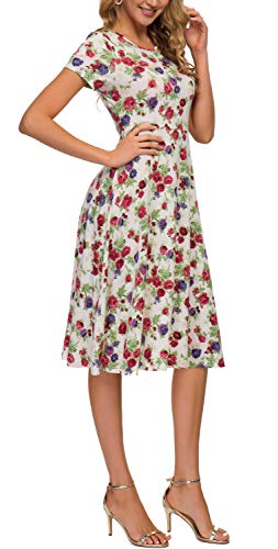 Image of Urban CoCo Women's Floral Print Short Sleeve Flared Midi Dress