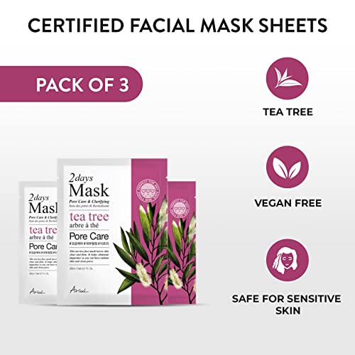 Ariul 2Days Tea Tree Sheet Mask – Clarifying Korean Skin Care - Suitable For All, Pore Minimizer & Hydrating Face Masks - Intensive Skincare Gift Set Includes 2 Masks Per Pack (Pack Of 3) #TOP4