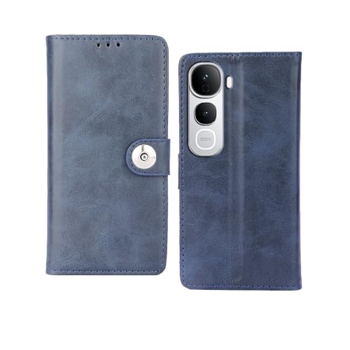 Image of amazon basics Vivo Y400 Pro 5G Flip Cover | Card Pockets Wallet & Stand | Flip Cover for Vivo Y400 Pro 5G (Blue Button)