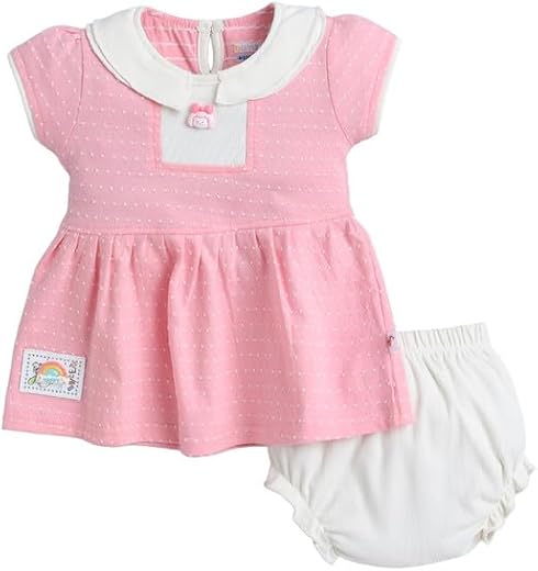 BUMZEE Baby Girls Cotton Cap Sleeves Solid Frock With Panty (Peb11146)