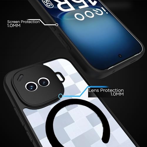 Image of RIGGEAR Shockproof Sleek Hybrid Armor Magnetic Back Cover Case Compatible with MagSafe Accessories for iQOO 15R 5G (Clear PC + Black TPU Bumper)
