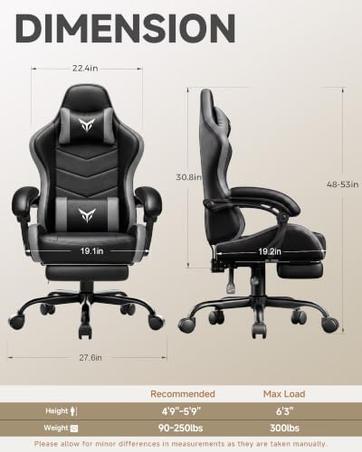 Image of LUCKRACER Gaming Chair, Comfy Computer Chair w /Footrest for Adults, Gray