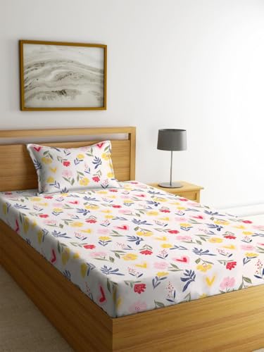 Image of la' amour Pure Cotton 220tc Flat Single Bedsheets for Summer Breathable | Wrinklefree Super Soft (Size-60 X 90 Inch or 228x152 cm) with 1 Pillow Covers (Size-17 X 27 Inches, Almond and Pink)