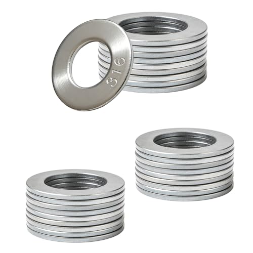 30-Pack 7/16" 316 Stainless Steel Flat Washers – Marine-Grade, High-Corrosion Resistance – for Heavy-Duty Outdoor, Marine & Industrial Screw Bolt Use