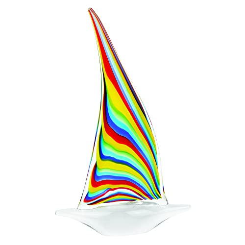 Badash Murano-Style Art Glass Rainbow Sailboat Figurine - 13" Tall Decorative & Handmade Mouth-Blown Sculpture Design - Home Decor & Gift Idea For Any Occasion #TOP24