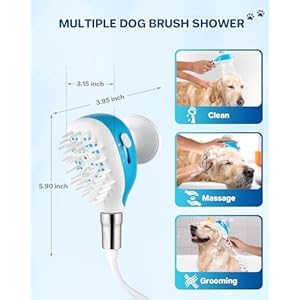 Sink Faucet Dog Shower Attachment – 2-in-1 Dog Shower Head, Bath Sprayer & Soap Dispenser, Pet Bath Brush, 79″ Dog Bathing Hose Shower Set for Tub Faucet, Indoor & Outdoor