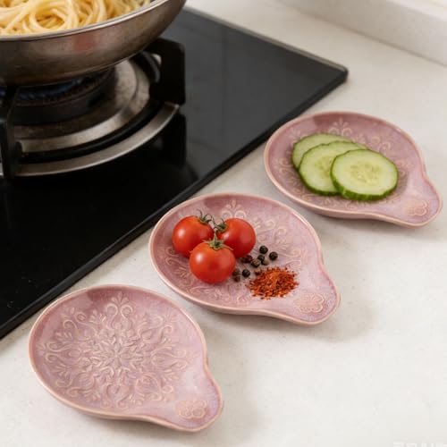 Image of Farmhouse Ceramic Spoon Rests Holder for Kitchen Counter Stove Top (Purple-A3)