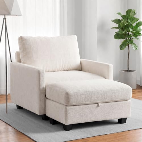 Image of Single Sofa with Storage Ottoman, 38 inch Modern Couch for Living Room