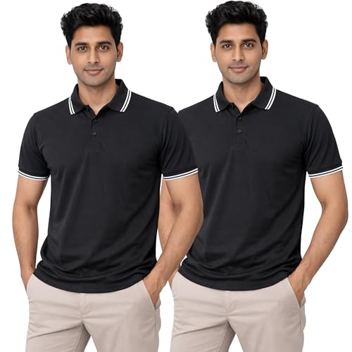 Image of Hangout Hub Men's Polo T Shirt | Solid | Plain Regular Fit Tees|Collar T-Shirts|Half Sleeves|Set of 1 & 2|HH.MP.MAR