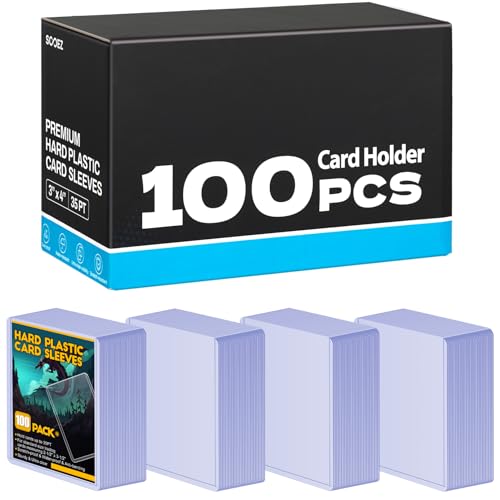 100 Count Card Sleeves Hard Plastic, Sooez 35PT Card Holder,